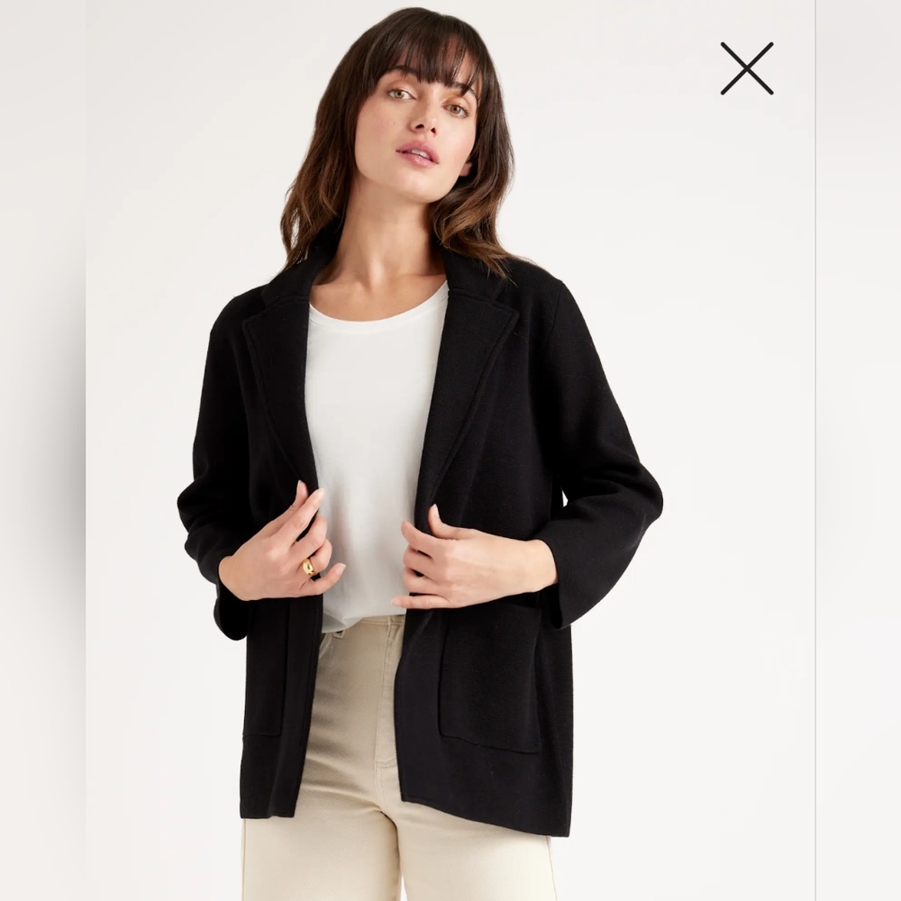 Quince Black 100% Organic Cotton Knit Blazer Cardigan - Medium